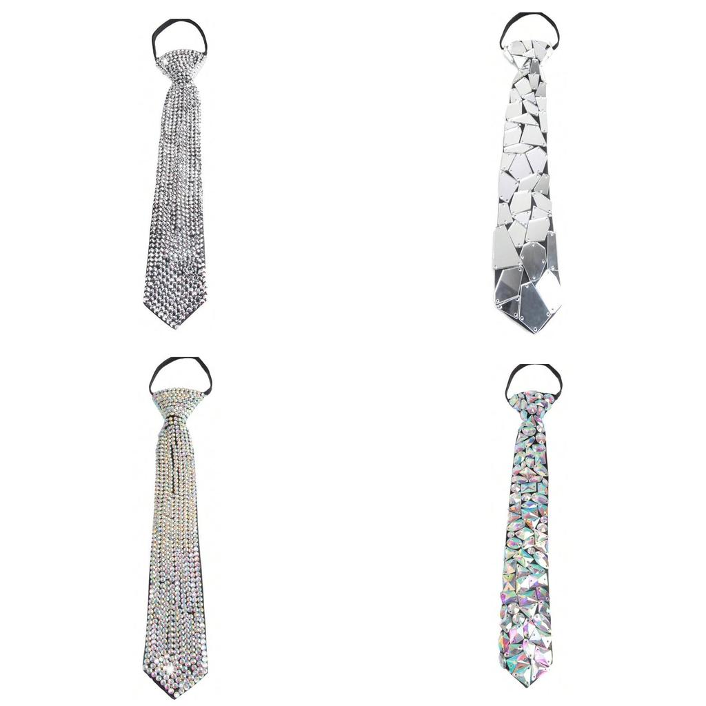 Geometric Crystal Tie With Metal Finish For Adults Casual Fashion Accessory