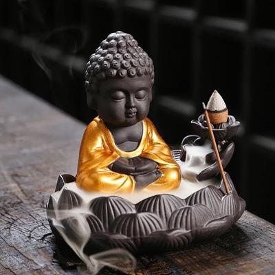 Buddha-Wasserfall-Rückfluss-Räuchergefäß, Lotus-Räucherstäbchenhalter, Heimdekoration, Zen-Meditation, entspannende Ornamente – kein Räucherwerk