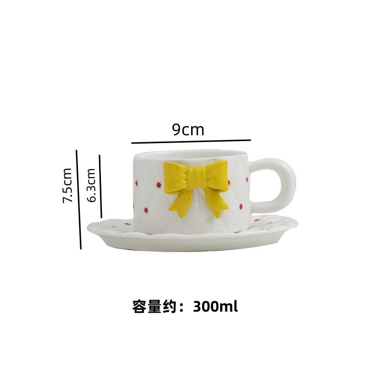 Bow Ceramic Coffee Cup Dish Set Exquisite Girls Afternoon Tea Coffee Latte Latte Cup Home Breakfast Milk Drink Mug Birthday Gift