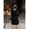 Black High Neck Long Sleeve Knit Bodycon Dress Women Slim Fit Short Mini Fall 2025