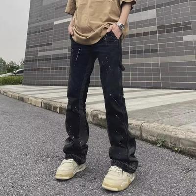 Men's Retro Style Ink Splash Micro Flared Jeans - Casual Loose Fit