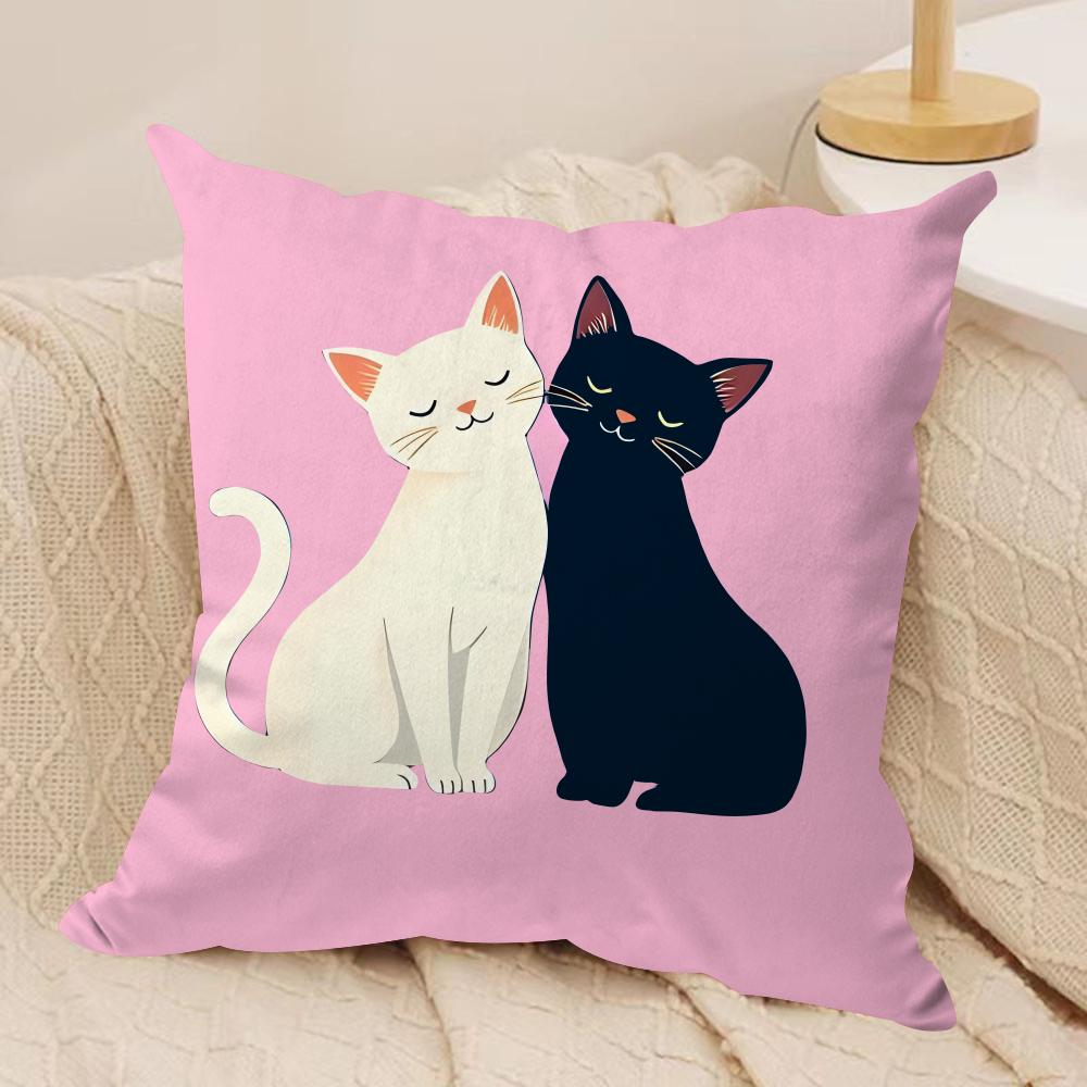 Cute Cat Cushion Cover Soft Plush Fabric DoubleSided Printed Sofa Cushion Cover for All Seasons Home Decor Gift