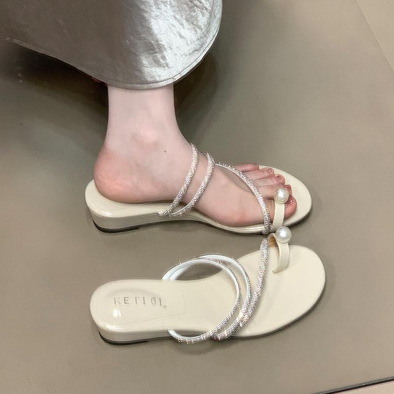 Huge Good-looking Slope Heel Thick-soled Silver Rhinestone Cool Slippers for Women's Summer Wear 2025 New with Skirt Cover Toe Sandals