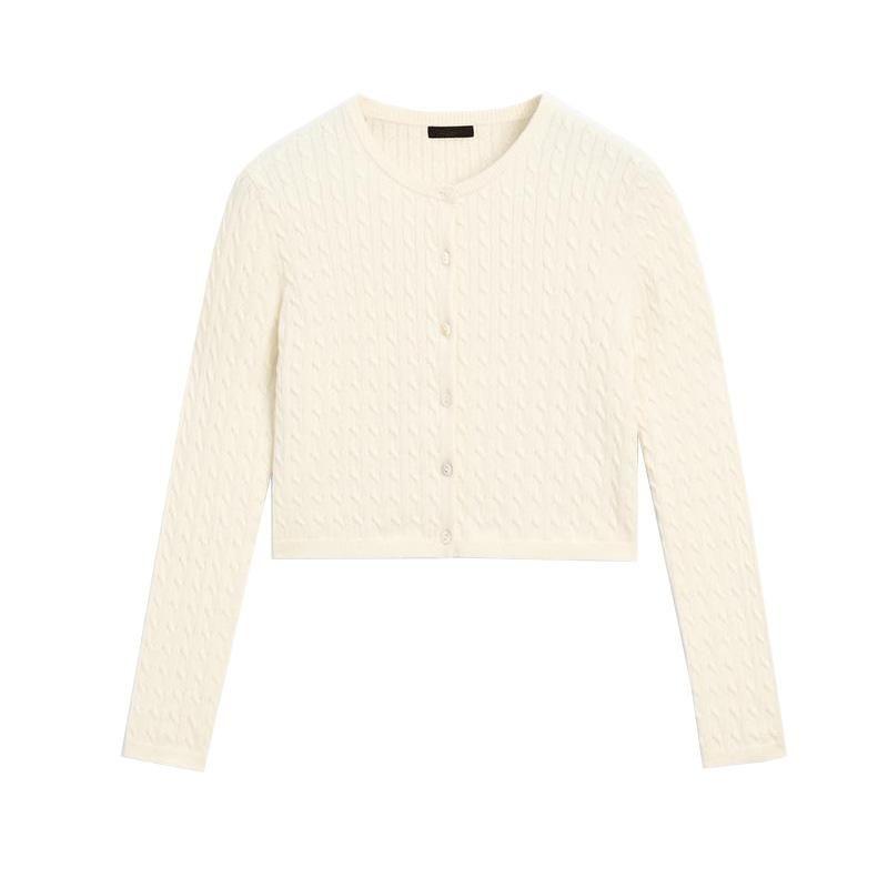 MD Spring New Women's Clothing Casual French Lady Style Cotton Twisted round Neck Knitting Cardigan 5745641