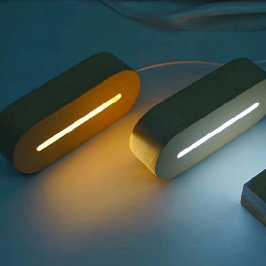 Solid Wood Oval Acrylic Night Light Base Stand USB Powered Stand Customized 3D Laser Song Lamp Accessories Supplies