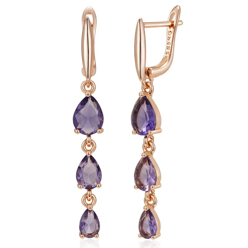 Glänzende Lila Natürliche Zirkon Tropfenohrringe Für Frauen Trend Roségold Farbe Braut Hochzeit Feiner Schmuck Kristall Geschenk beige