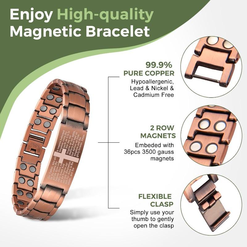 Křížový magnetický náramek z čisté mědi pro muže s magnety s ultra silou, nastavitelný, šperkovnice, vánoční dárky