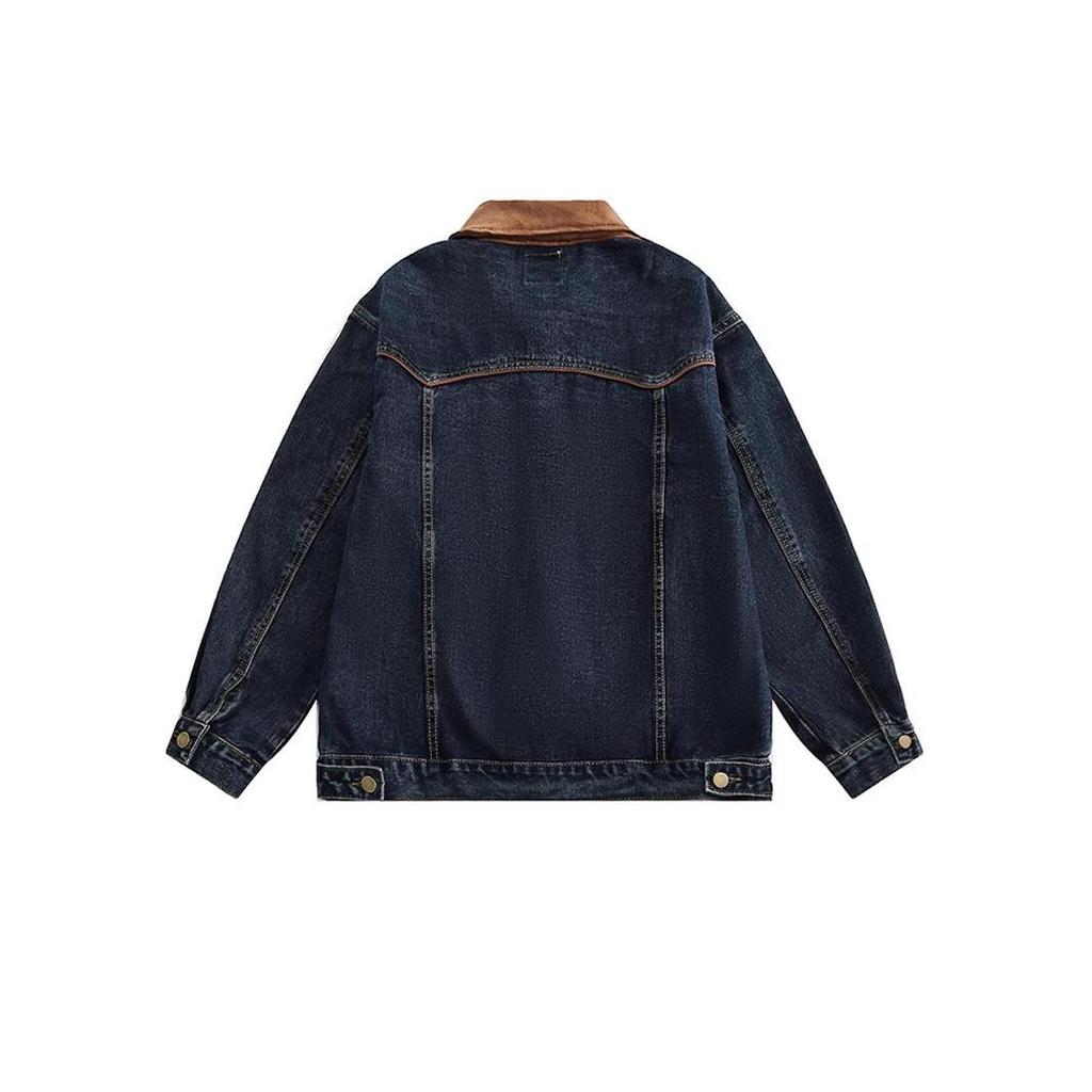 Women's Retro High Street Embroidered Denim Motorcycle Jacket - Spring/Autumn Oversized Lapel Top