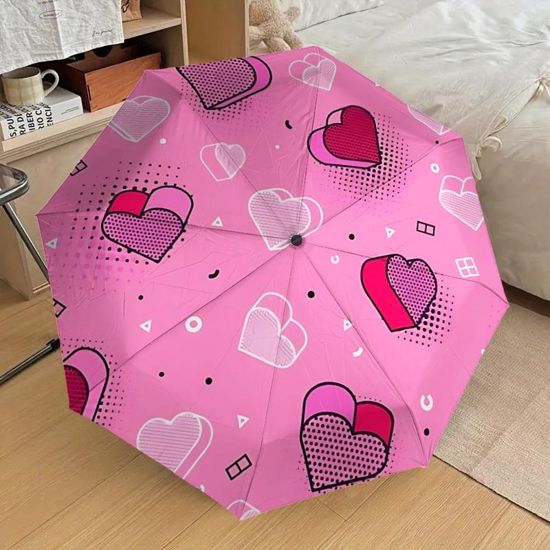 1pc Heart beat Automatic Folding Umbrella - Portable Collapsible Design, 8-Rib Iron Frame, Playful Design yy251215241