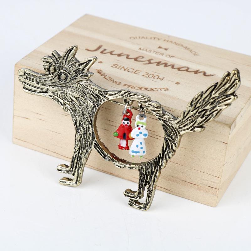 

Ретро-брошь Hollow Cartoon Big Bad Wolf & Little Red Riding Hood античный бронзовый