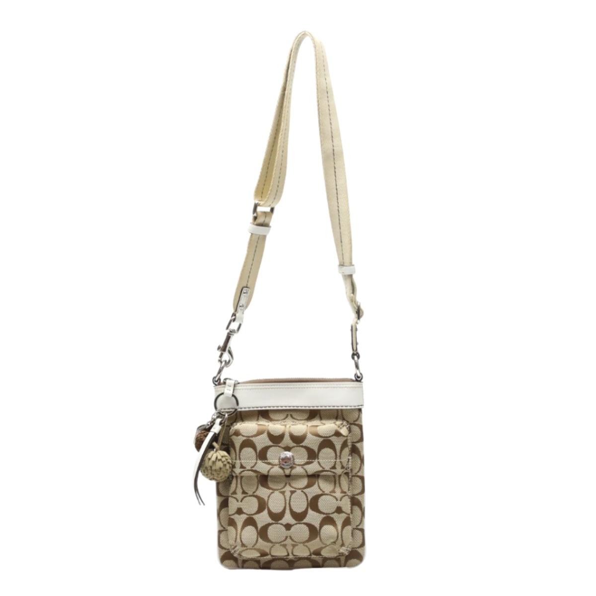 

COACH Signature swing bag Shoulder Bag canvas Khaki x White Women 7082 Used