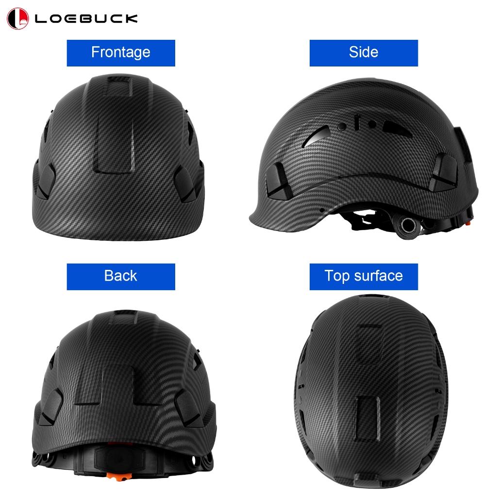 LOEBUCK Schutzhelm mit Karbonfaser-Muster, Schutzhelme, Bauhelm mit Bauzulassung, ANSI Z89.1, verstellbarer, belüfteter Schutzhelm für Männer und Frauen,
