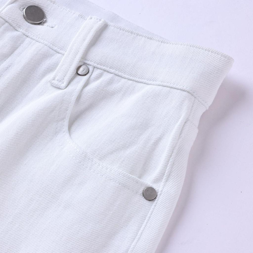 2025 Autumn/Winter Women's White High-Waisted Cropped Jeans – Petite Narrow Straight-Wide Leg Pants.