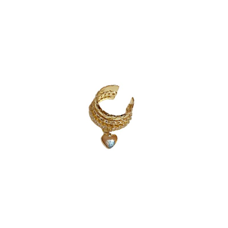 Geometric Zircon Inlaid Heart Ear Clips - Three-Layer Metal, Cold Style, High-End Earrings for Women