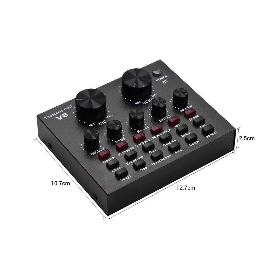 Placa de Som de Mixagem de Áudio Externa Interface de Áudio USB Conexão BT com Múltiplos Efeitos Sonoros Bateria Recarregável Embutida para Cantar Gritar