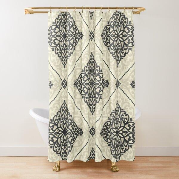 Golden Baroque Symmetrical Shower Curtain, Paisley Bohemian Tribal Ethnic Damask Ornament Luxury Design Bathroom Shower Curtain