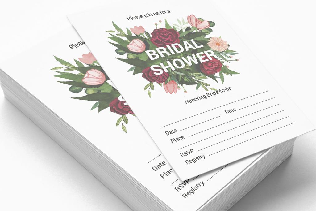 Inkdotpot 30A  Floral GreeneryA  Fill-In Style Bridal Shower Invitations Wedding Blank