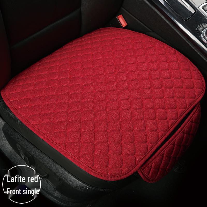 All-Season Breathable Linen Car Seat Cushion Set with Polka Dot Embroidery