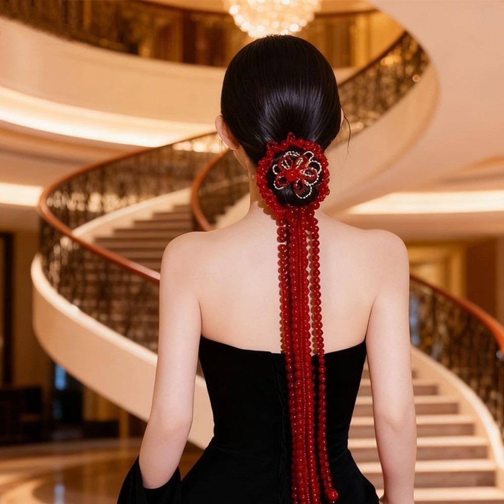 Exquisite Flower Hair Clip Elegant Bride Hair Vine Pearl Tassels Hair Accessories Wedding Dress
