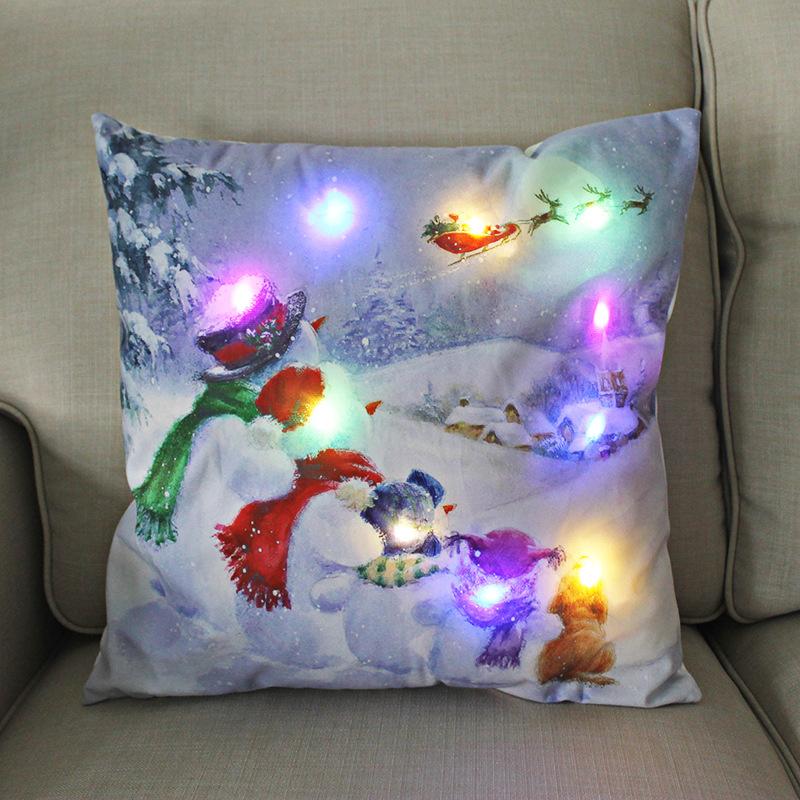 LED Licht Weihnachten Kissen Kissenbezug Weihnachtsmann Elch Schneeflocke Xmas Laterne Leuchten Kissenbezug Winter Feiertagsdekoration