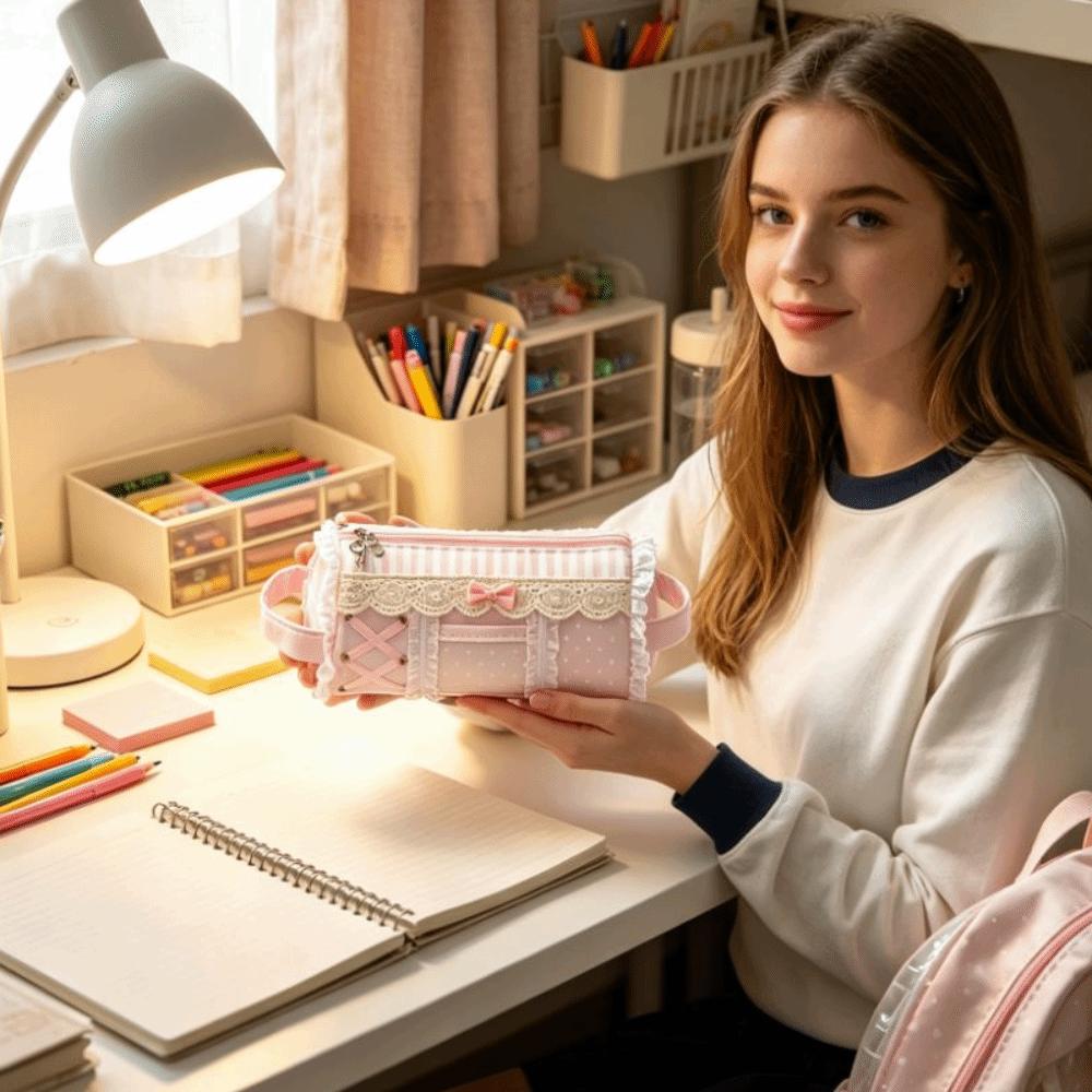Ruffle Lace Pencil Case INS Style Stationery Pen Bag Makeup Bag Pencil Pouch Girls