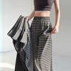 Pantalones de Pierna Ancha Rayados de Seda de Hielo Retro para Mujer en Primavera y Verano Nuevos Pantalones Rectos Sueltos con Cordón de Cintura Alta Pantalones Casuales de Punto