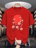 Unisex Yellow Tee Oriental Plum Blossom Floral Sun Graphic Print Crew Neck Short Sleeve Summer Casual Male Cotton Street Top