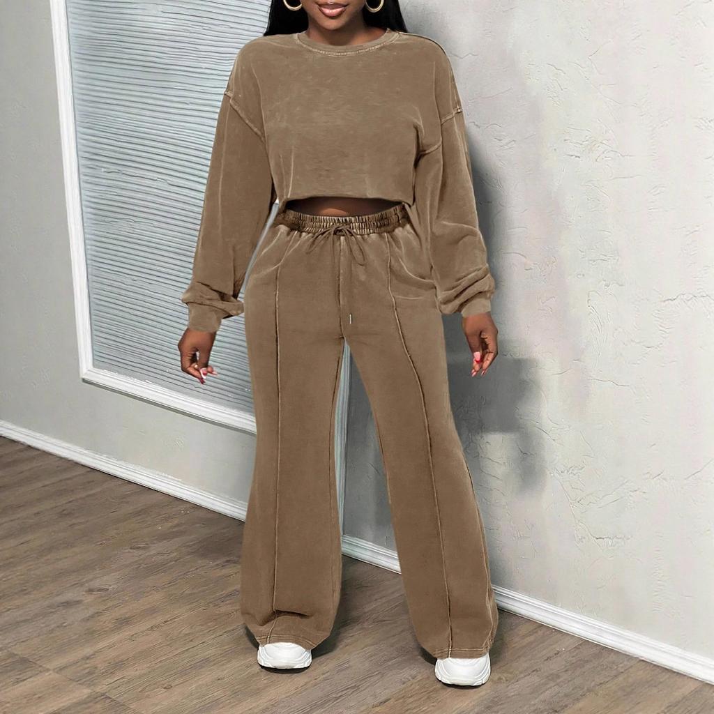 Women's Spring Fall Long Sleeve Casual Sets Washed Hoodie Sweatshirt 2 Piece Outfit Trendy Loose