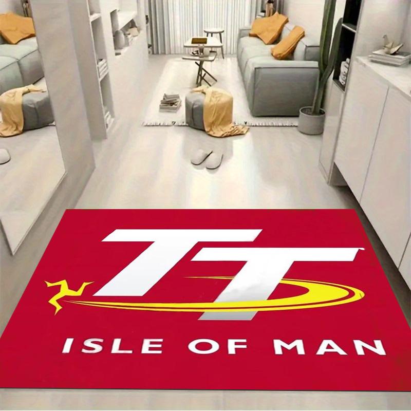 Isle of Man TT Logo Red Background Print Area Rug Motorcycle Fan Non Slip Rectangular Floor Mat Man Cave Gaming Room Living Bedroom Home Decor Rug