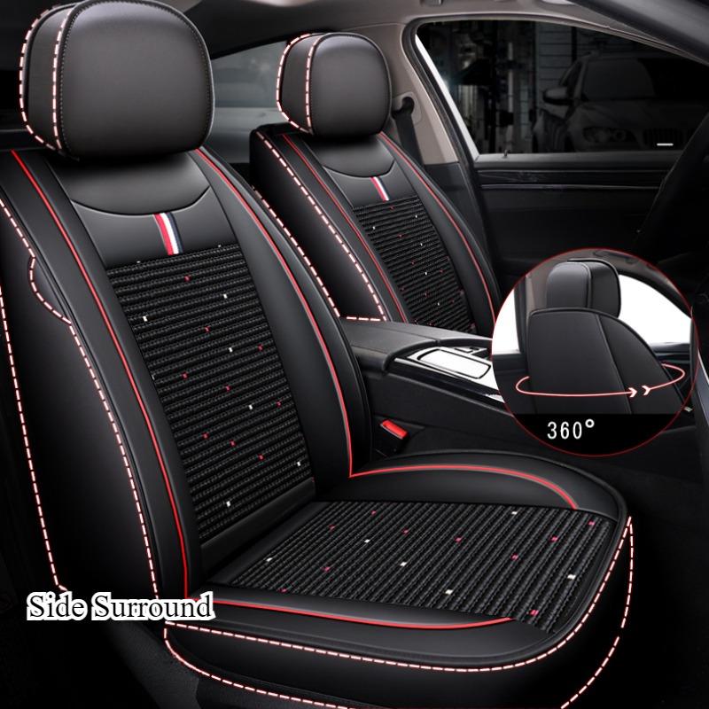 5-seats High-Quality Full-Coverage Leather & Ice Silk 3D Car Seat Covers - Universal Fit, Breathable, Anti-Slip, Easy to Install