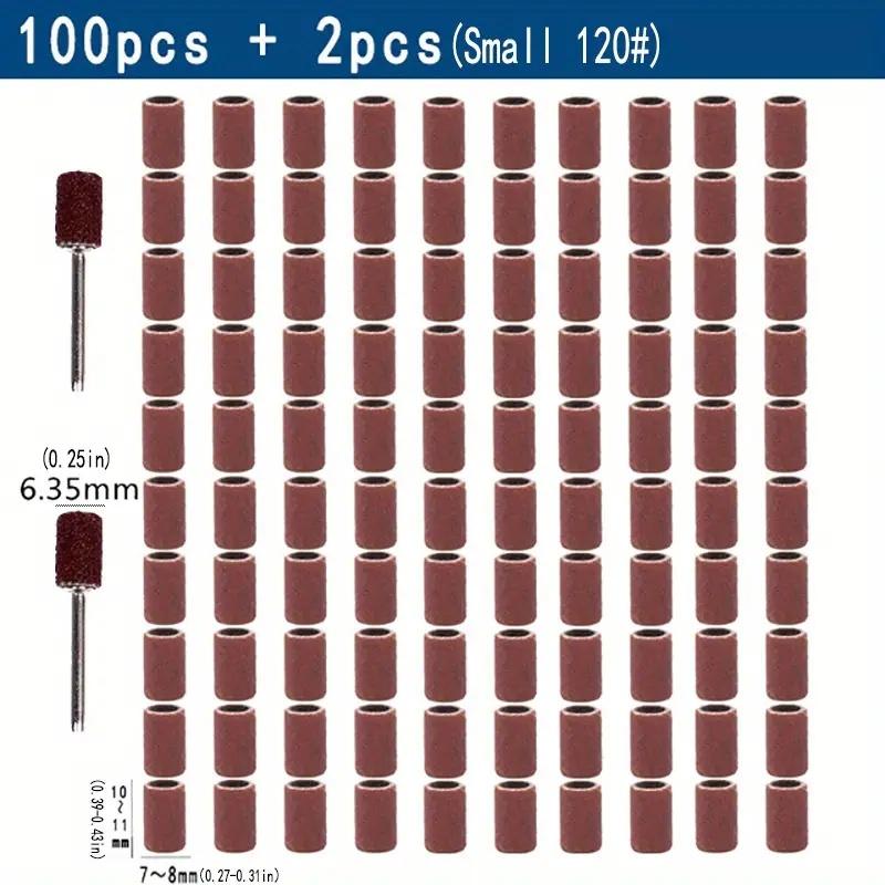 102pcs Sanding Drums Kit Sanding Band 1/2 1/4 Inch Sand Mandrels 80/120/180Grit Fit For Nail Drill Rotary Abrasive Tools