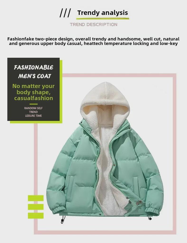 Men's Autumn Winter Cotton-Padded Jacket: Trendy, Velvet-Lined, Loose & Warm