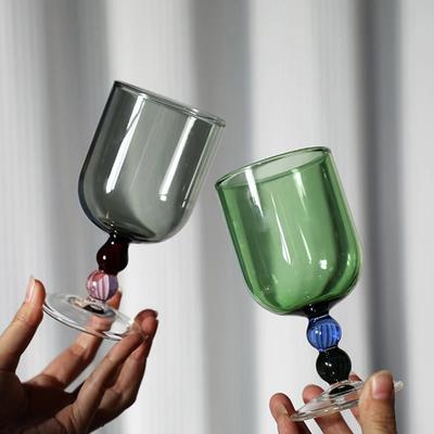 Retro Medieval Cup with Colorful Beads High Borosilicate Glass Champagne Cup Cold Drink Fruit Wine Glasses Cup Small Wine Cups