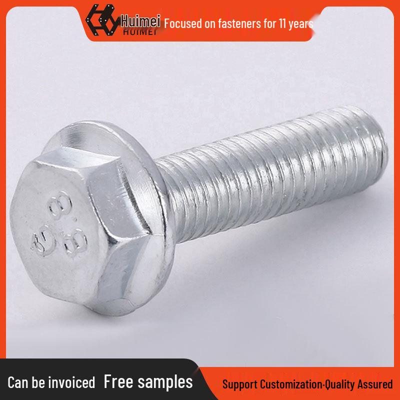 Huimei Galvanized Hex Flange Bolt Grade 8.8 - Flat Head, Toothless, Flange, Sizes: M5, M6, M8, M12