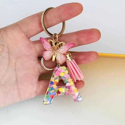 Sequin Letters Keychain Tassel Butterfly Pendant Initial Keyring Purse Suspension Bags Charms Car Key Chain Valentine'S Day Gift