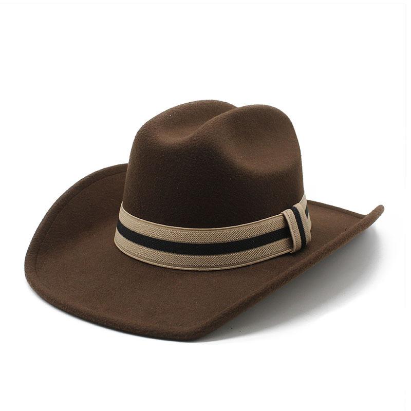 

American Western Big Cowboy Top Hat Wool Tibetan Cowboy Hat Women S Big Eaves Tibetan Riding Hat Elastic Band Top Hat M（56-58cm） темно-коричневого кольору