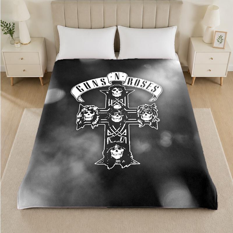 Guns N’ Roses Print Flannel Blanket Cozy Lightweight Plush Throw Blanket For Bed Sofa Household Use