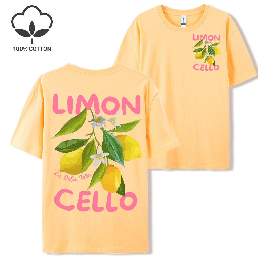 Lemon Fruits Cello Pink Letter Print Woman T Shirts Cotton Multicolor T Shirt Hip Hop Summer Short Sleeve Y2K Womens Streetwear