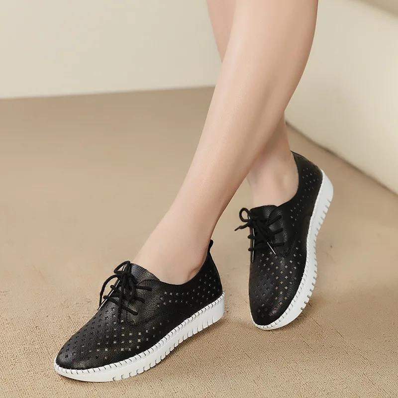 2025 Summer Sneaker Women Platform Shoes Female Genuine Leather Walking Flat Sandals for Women Breathable Comfort Vacation Shoes