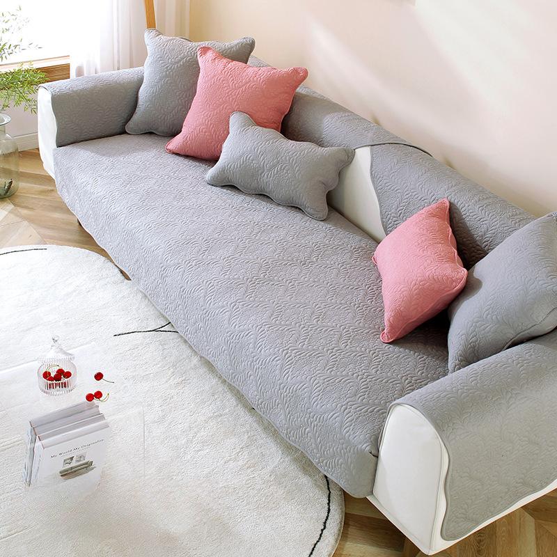 All Seasons Universal Solid Color Cotton Quilted Embroidered Sofa Cushion Modern Simple Non-slip Cotton Sofa Cushion Towel