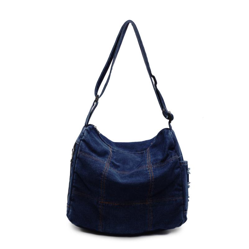 Casual Commuter Denim Shoulder Bag Large Capacity Tote Bag Simple Versatile Messenger Bag Fashionable Canvas Bag Zipper