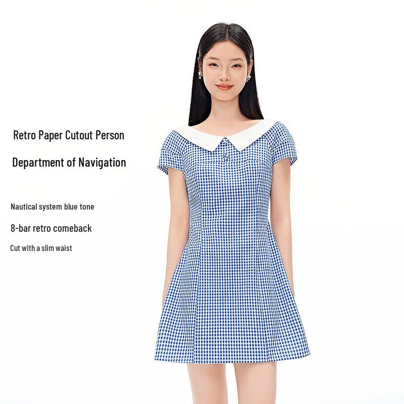 LEDING Korean Plaid Bow Short Dress S