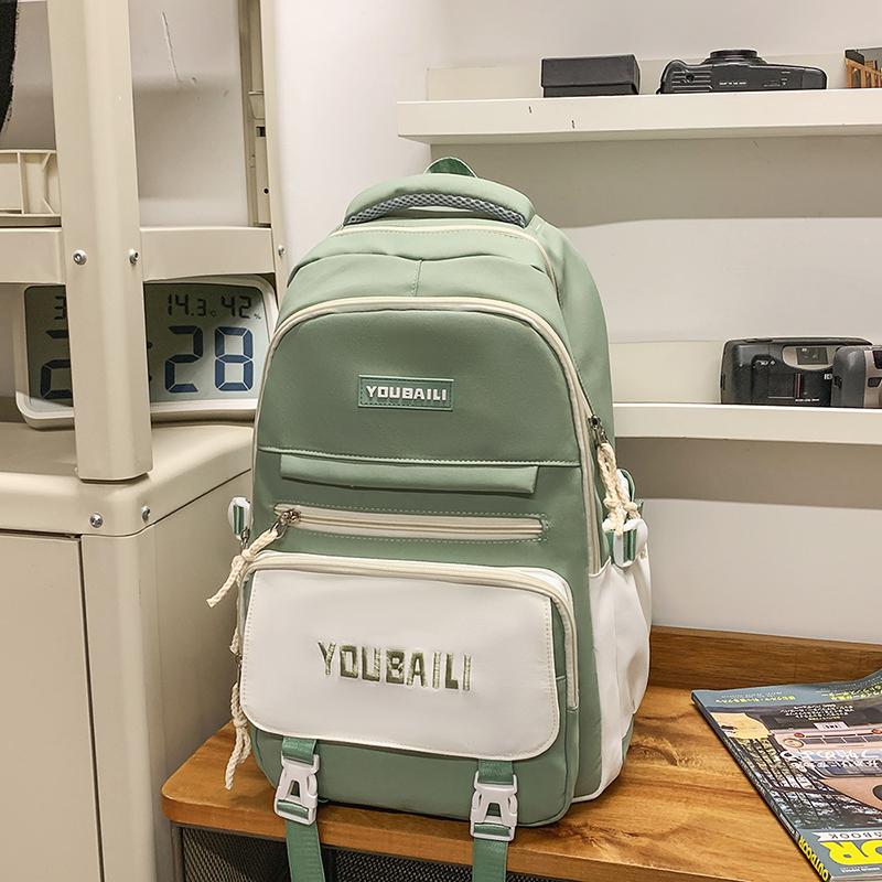 Women Contrast Color Stitching Backpack High School Students Schoolbag Men Large Capacity Backpack