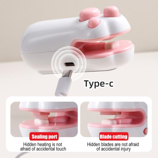 Mini Katzenpfoten-Beutelversiegler mit Cutter USB Wiederaufladbar Tragbar Snacks Lebensmittel Vakuumbeutel Heißsiegelmaschine Wiederverschließer Öffner Küchenhelfer