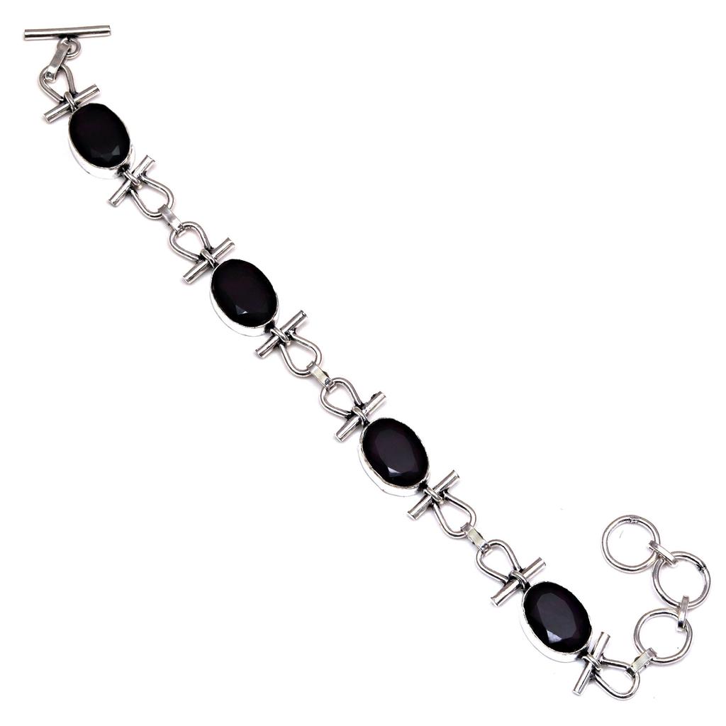 Black  Onyx Bracelet  Sterling Gemstone Cuff Handmade Vintage