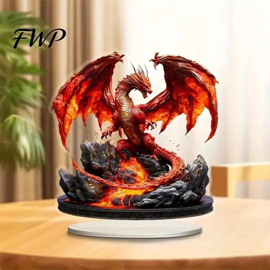Clear Acrylic Display Ornament Fantasy Dragon Statue, Gothic Tabletop Figurine, Mythical Detailed Scale Collectible Desktop for Office Bedroom Gaming