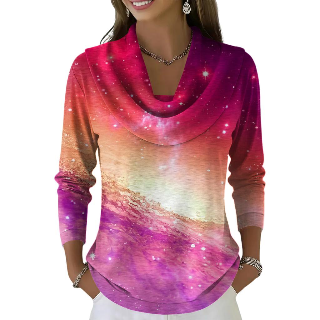 Dámský ležérní a módní svetr s dlouhým rukávem a potiskem, kulatým výstřihem