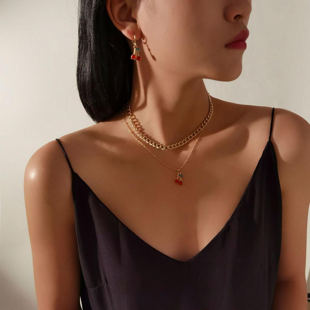 Accessories, Temperament Versatile Fringed Fruit Necklace Women, Simple and Fresh Small Cherry Pendant Necklace