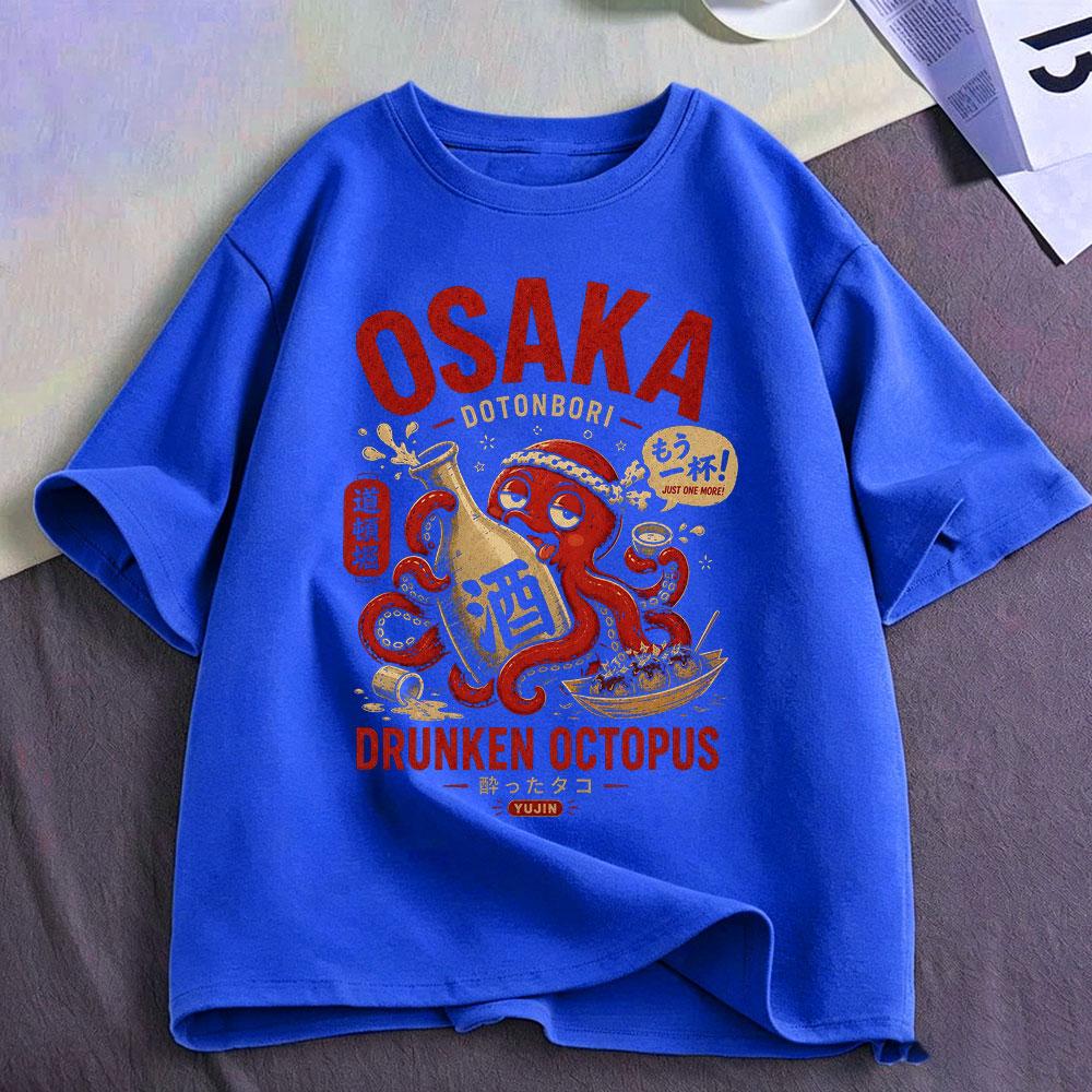 Osaka Dotonbori Drunken Octopus Graphic T Shirts Japanese Style Street Food Lover Tshirts Cotton Casual Short Sleeve Tee Shirt