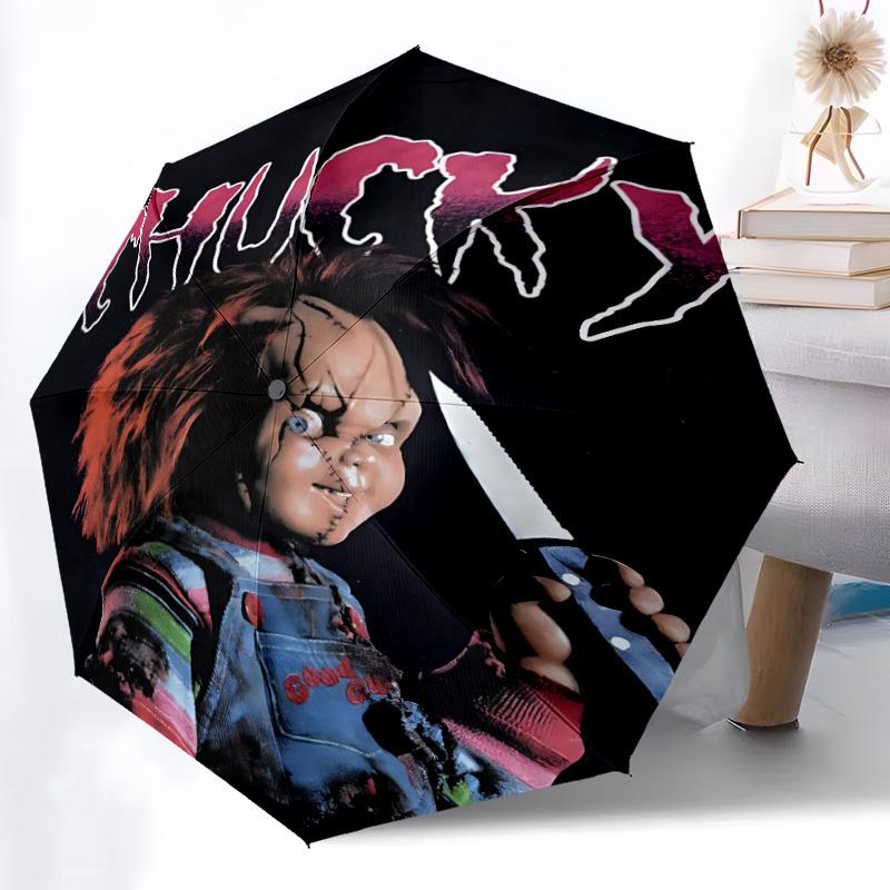 1pc Chucky Horror Doll Automatic Open/Close Umbrella Folding Umbrella, Portable Compact Travel Umbrella, Birthday/Christmas Gift for Men & Women